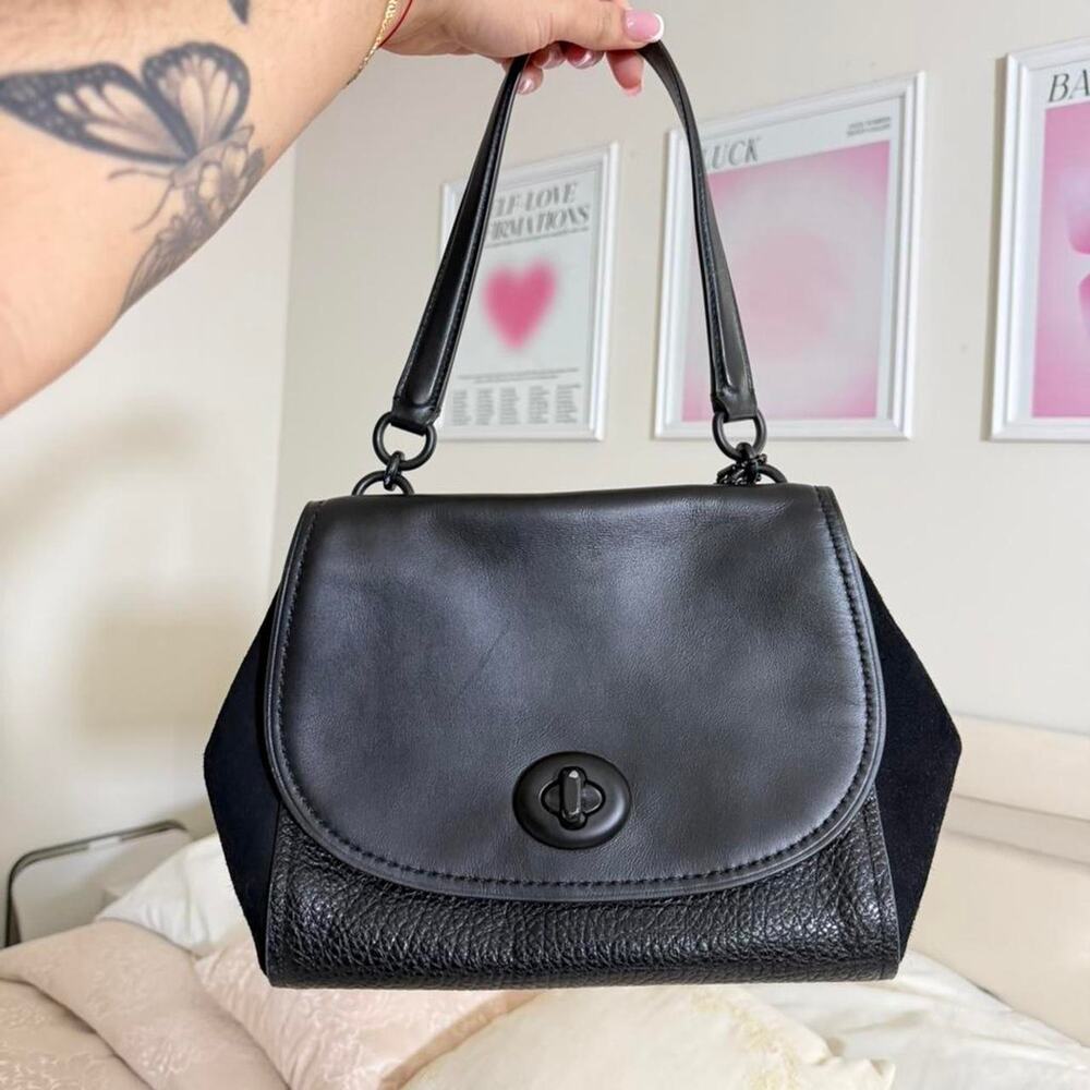 Black coach faye mixed leather